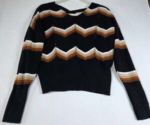 FCT With Love Chevron Stripe Pointelle Knit Sweater Black Earth Tones Size L
